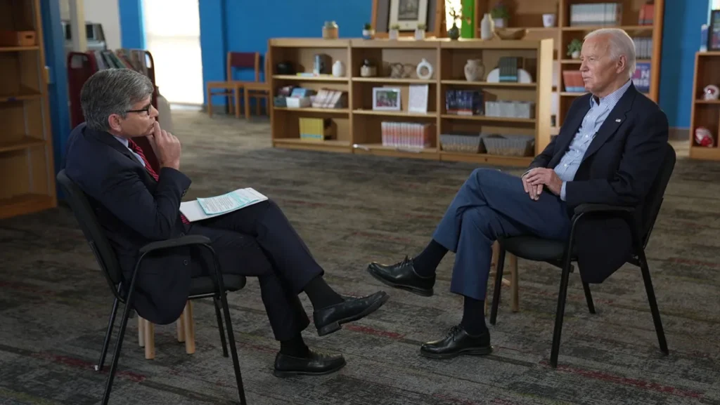 George Stephanopoulos and President Joe Biden in a sit-down interview on ABC. COURTESY OF ABC